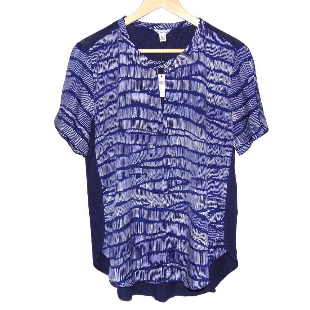 CALVIN KLEIN Navy Print Top size L NWT